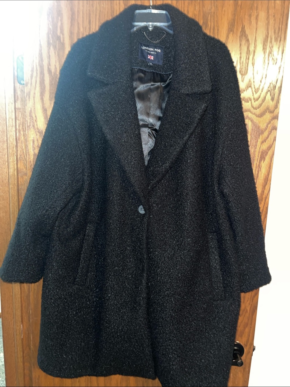 London Fog Black Bouclé Single-Button Pea Coat. Silky soft, heavy weight 3X